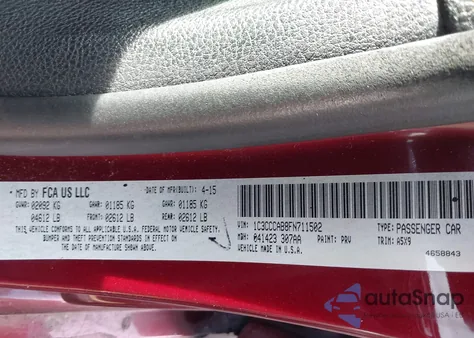 2015 Chrysler 200 Limited from USA, damaged, VIN 1C3CCCAB8FN711502